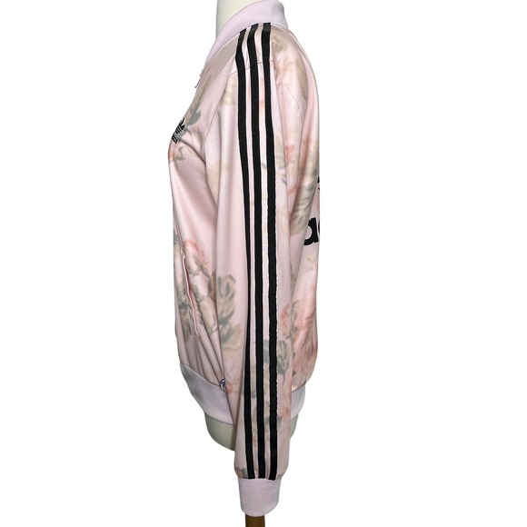 Adidas Originals Floral Track Jacket Pink Trefoil Logo M Rare‎ Athleisure Girly - Picture 5 of 11